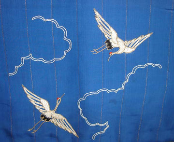 Vintage Japanese Child's Silk Vest w/ Embroidered Cranes